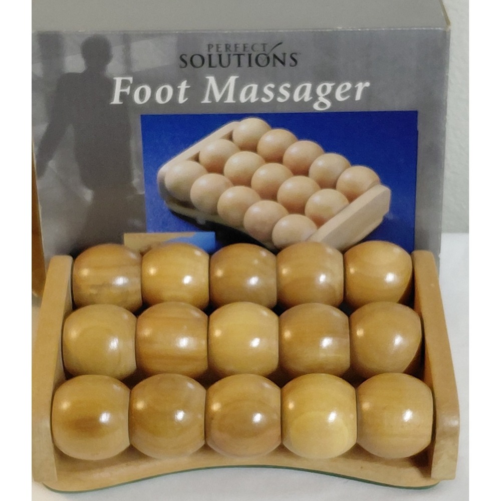 Perfect Solutions Wooden Foot Massager Roller Reflexology Stress Relief NIB